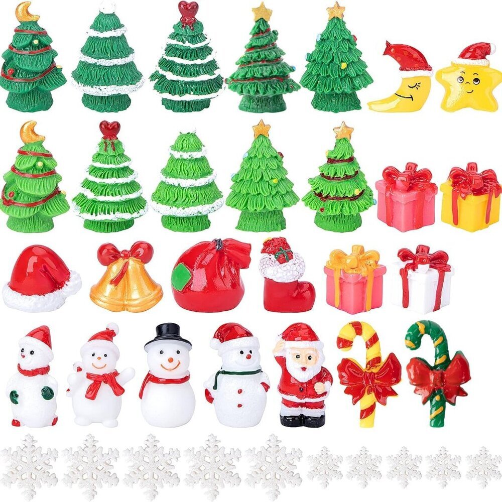 37 Pcs Miniature Resin Christmas Figurines-Tiny Figurines Christmas Trees Snowma